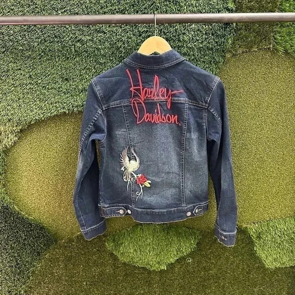 Vintage Harley Davidson Floral Denim Jacket  Medium - Picture 1 of 5